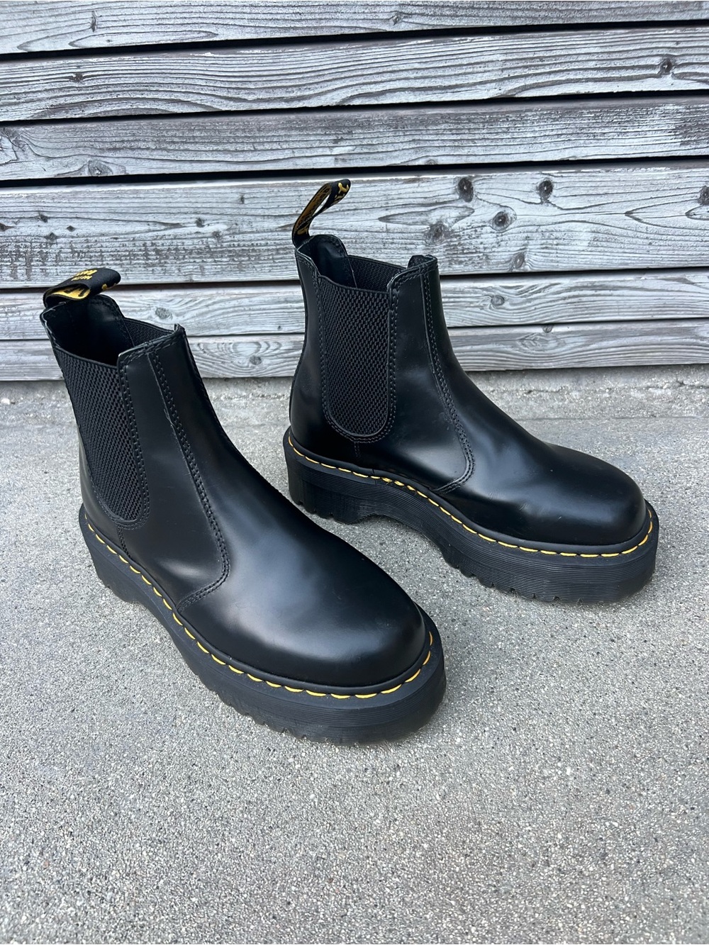 Dr. Martens Black Leather Chelsea Boot with Yellow Heel Loop
